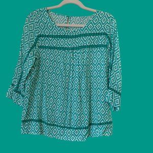 Skies are Blue Green Print Blouse.